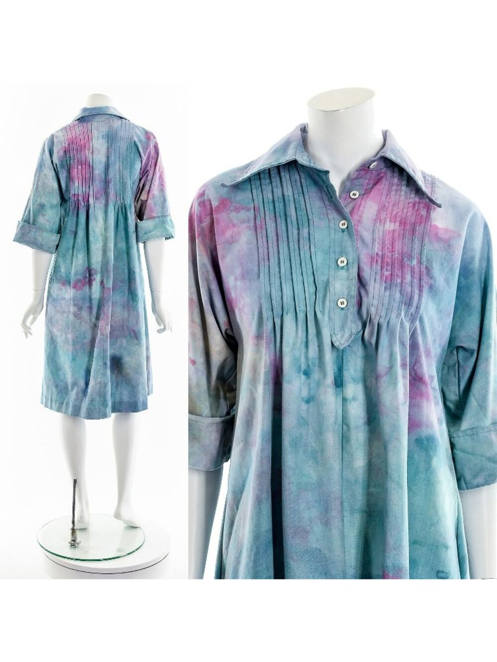 Tie Dye Pleated Collared Shirt Dress